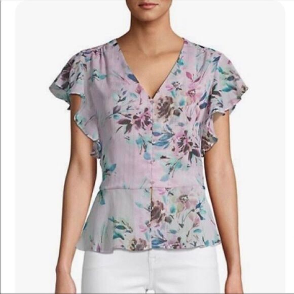 Nanette Lepore peplum flutter sleeve top - Picture 2 of 6